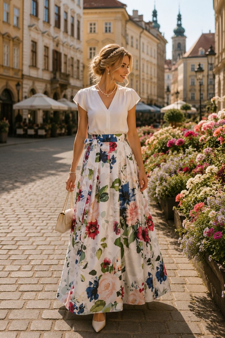 Dlouhá zavinovací sukně - akvarelové květy