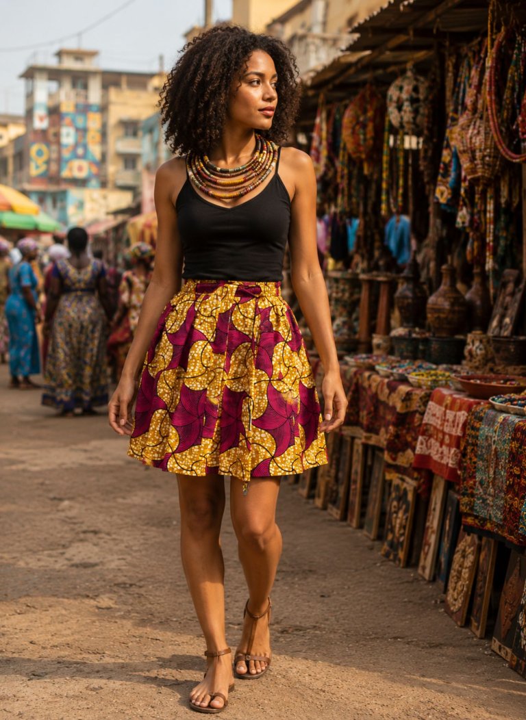 Krátká, zavinovací sukně - Africa větrníky