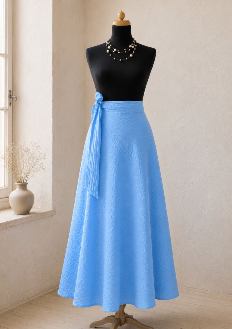 Dlouhá půlkolová sukně - blankytně modrá