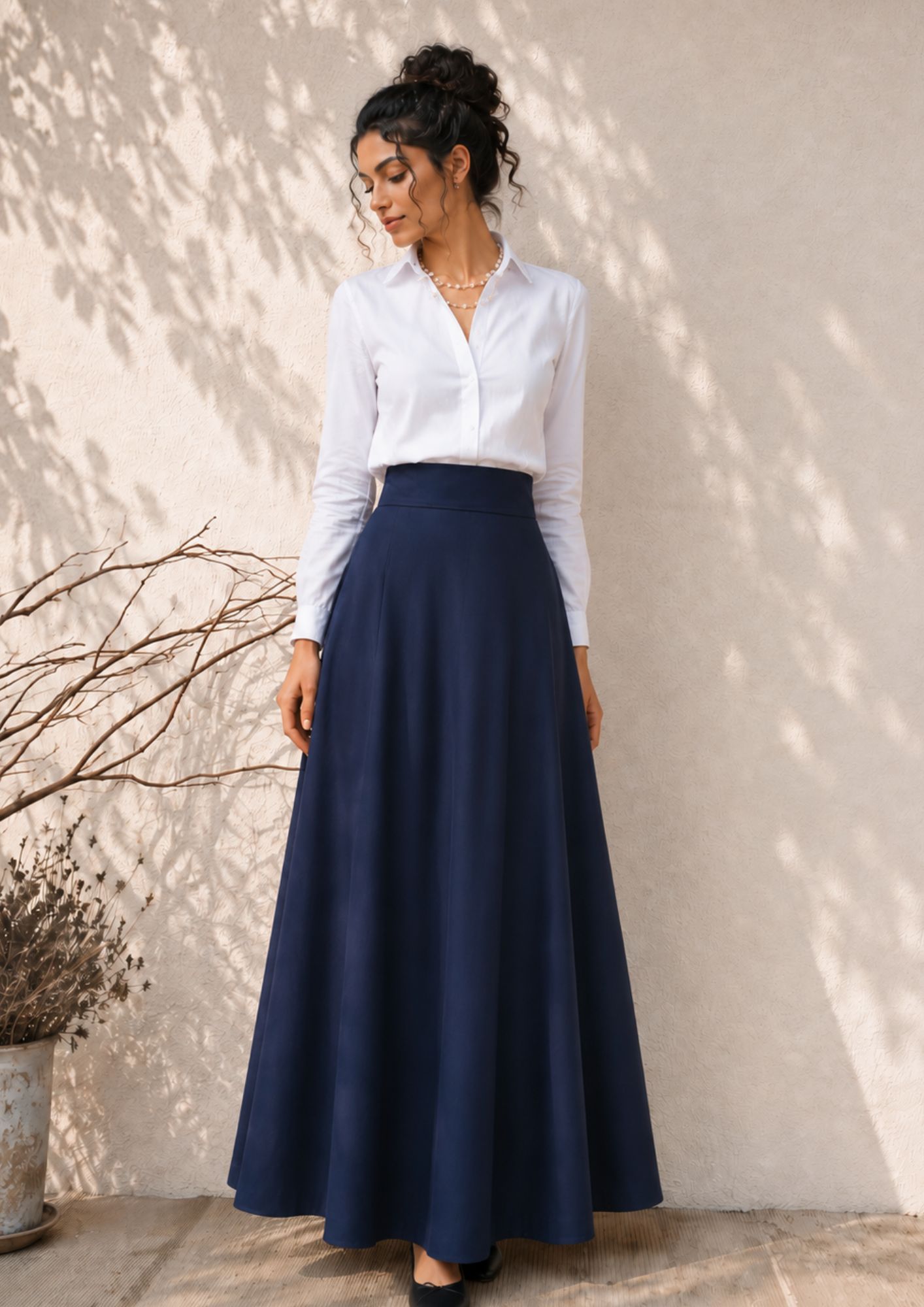 Elegantní dlouhá sukně navy z jemné bavlny