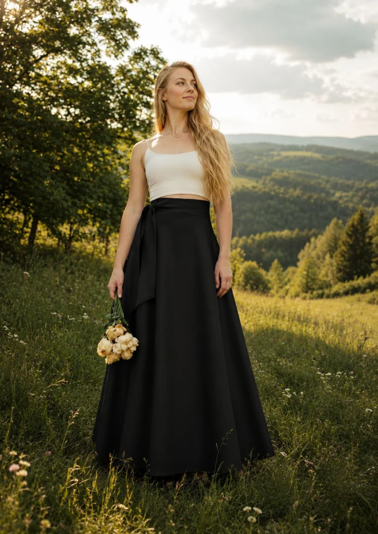 Dlouhá zavinovací sukně - černá