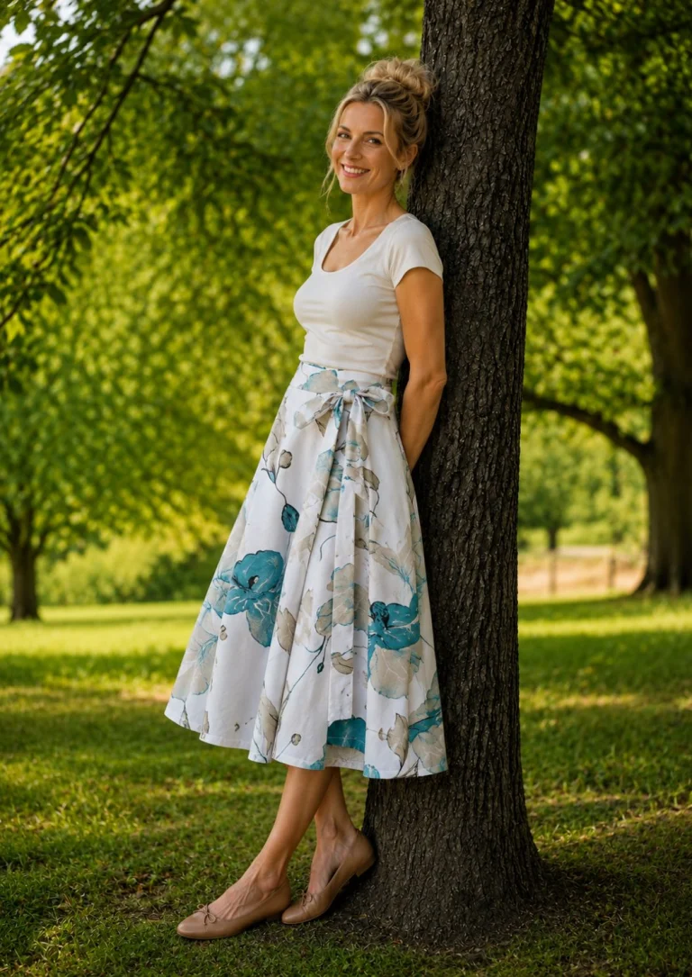 Kolová midi sukně - akvarelové květy