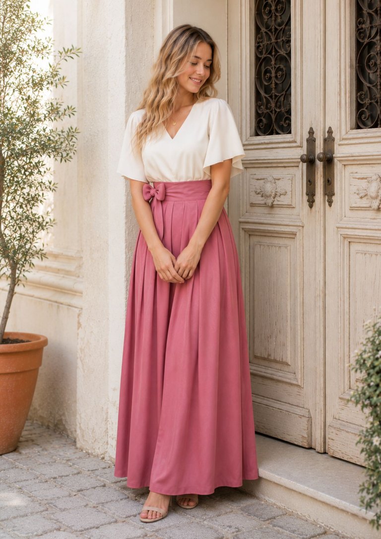 Elegantní dámská dlouhá zavinovací sukně – růžová